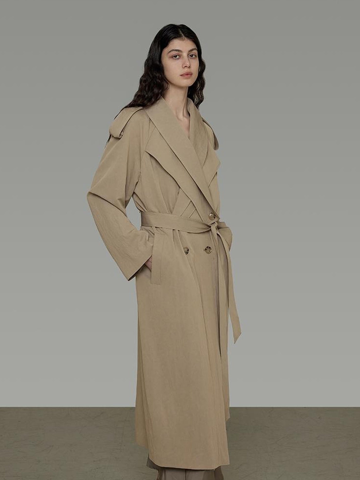 UNSPOKEN Double Breasted Long Khaki Minimalist Oversized Commuter Women Coat