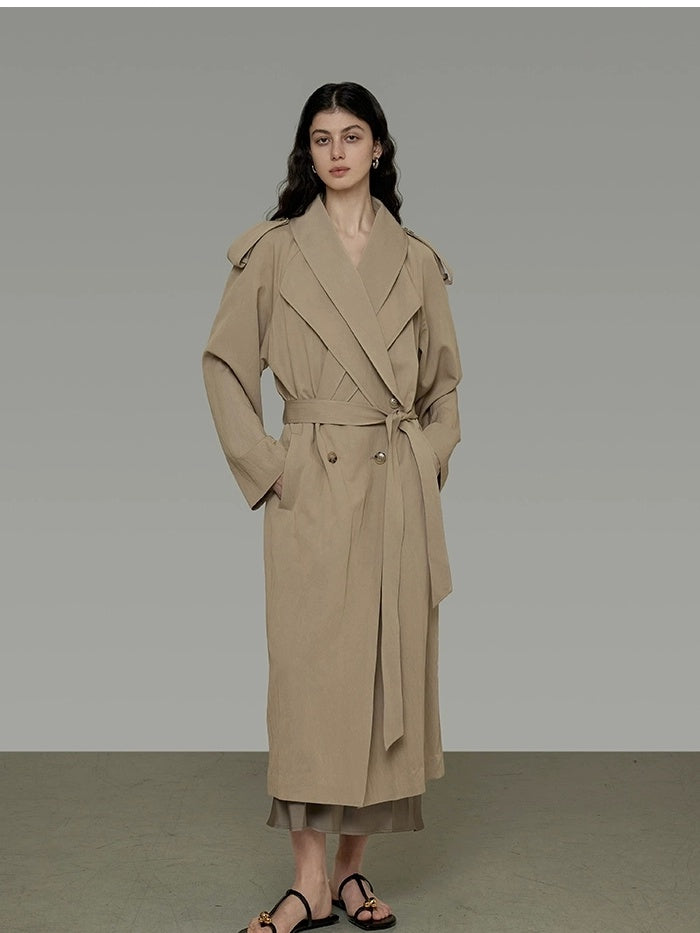 UNSPOKEN Double Breasted Long Khaki Minimalist Oversized Commuter Women Coat