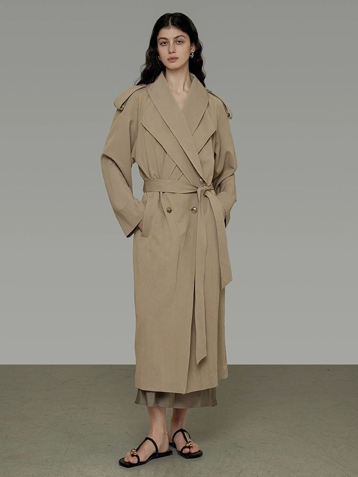 UNSPOKEN Double Breasted Long Khaki Minimalist Oversized Commuter Women Coat