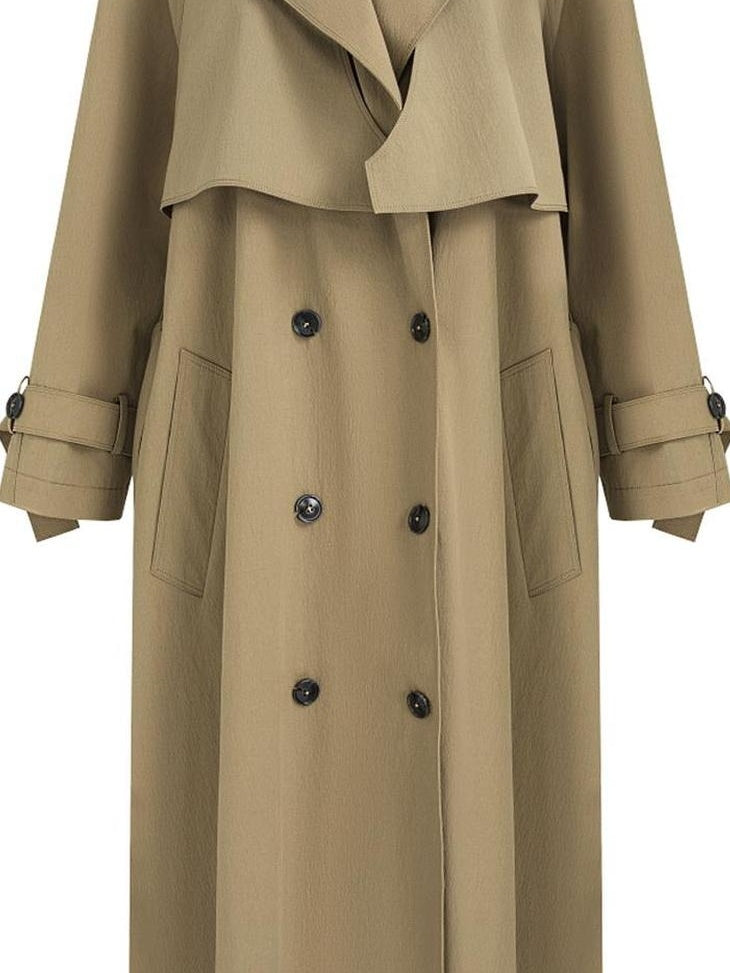UNSPOKEN Double Breasted Long Loose Office Minimalist Dark Khaki Trench Coat