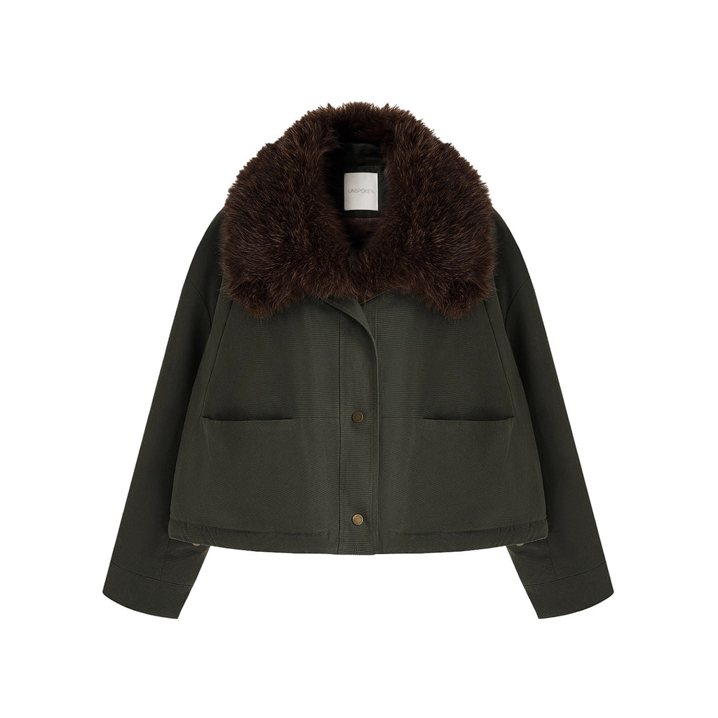 UNSPOKEN_Fur_Collar_Cropped_Single_Breasted_Long_Sleeve_For_Women_Olive_Green_Jacket_MISSTT