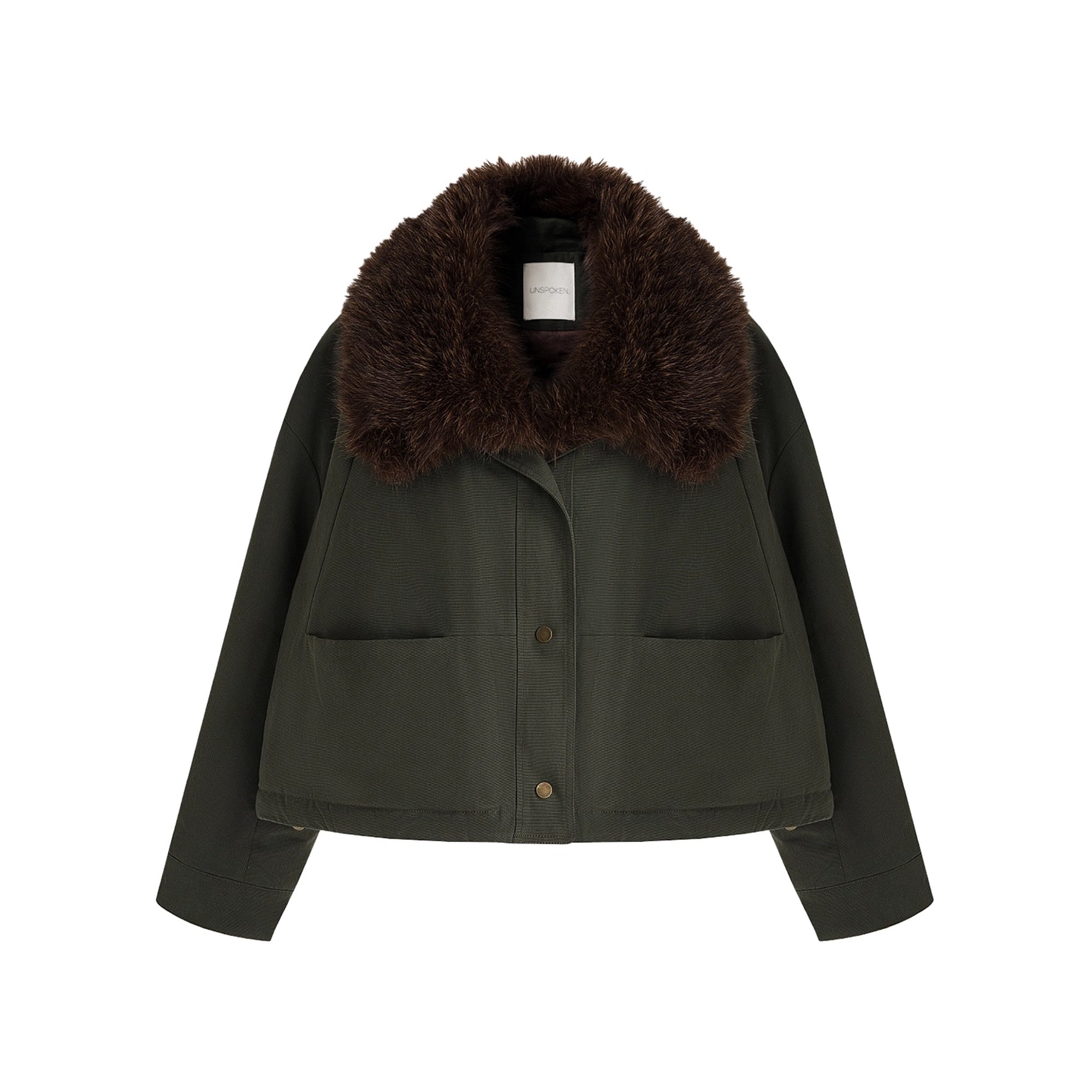 UNSPOKEN_Fur_Collar_Cropped_Single_Breasted_Long_Sleeve_For_Women_Olive_Green_Jacket_MISSTT