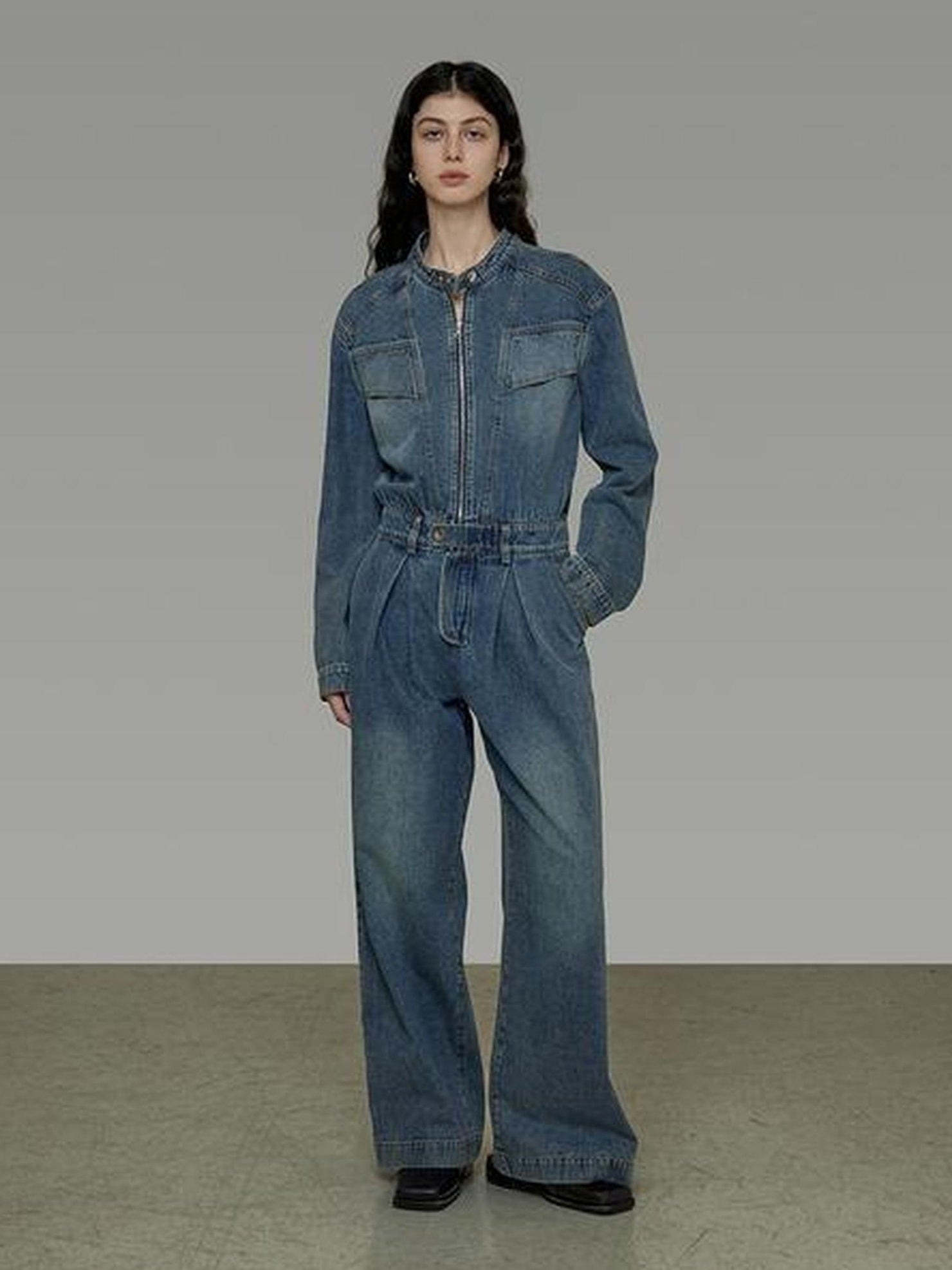 UNSPOKEN High Rise Cotton Blend Wide Leg Commuter Workwear Blue Long Jeans