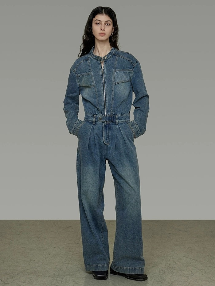 UNSPOKEN High Rise Cotton Blend Wide Leg Commuter Workwear Blue Long Jeans