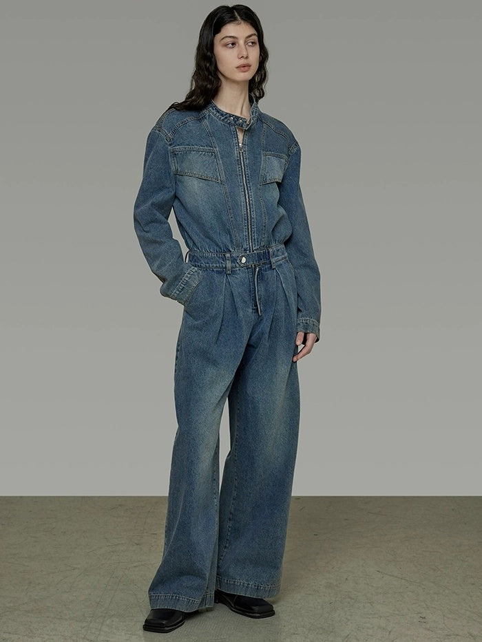 UNSPOKEN High Rise Cotton Blend Wide Leg Commuter Workwear Blue Long Jeans