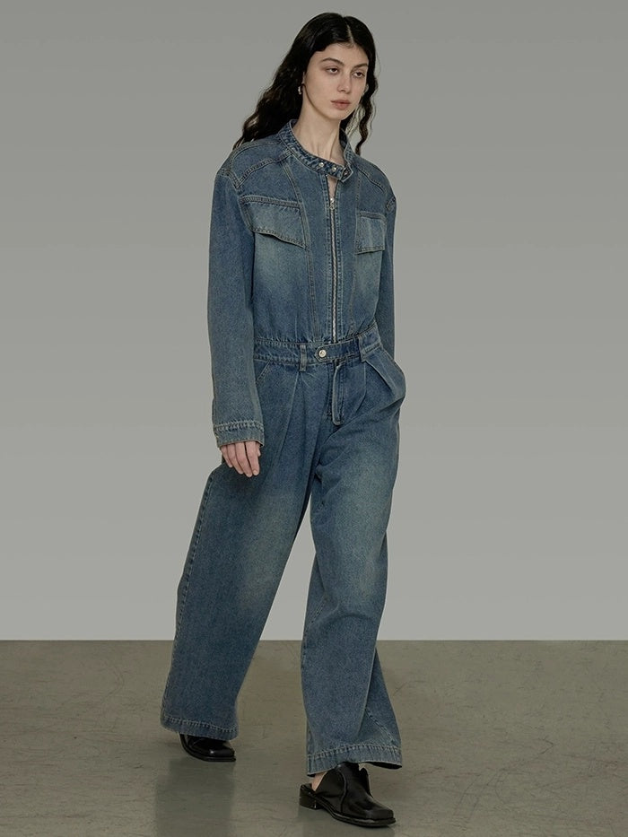 UNSPOKEN High Rise Cotton Blend Wide Leg Commuter Workwear Blue Long Jeans