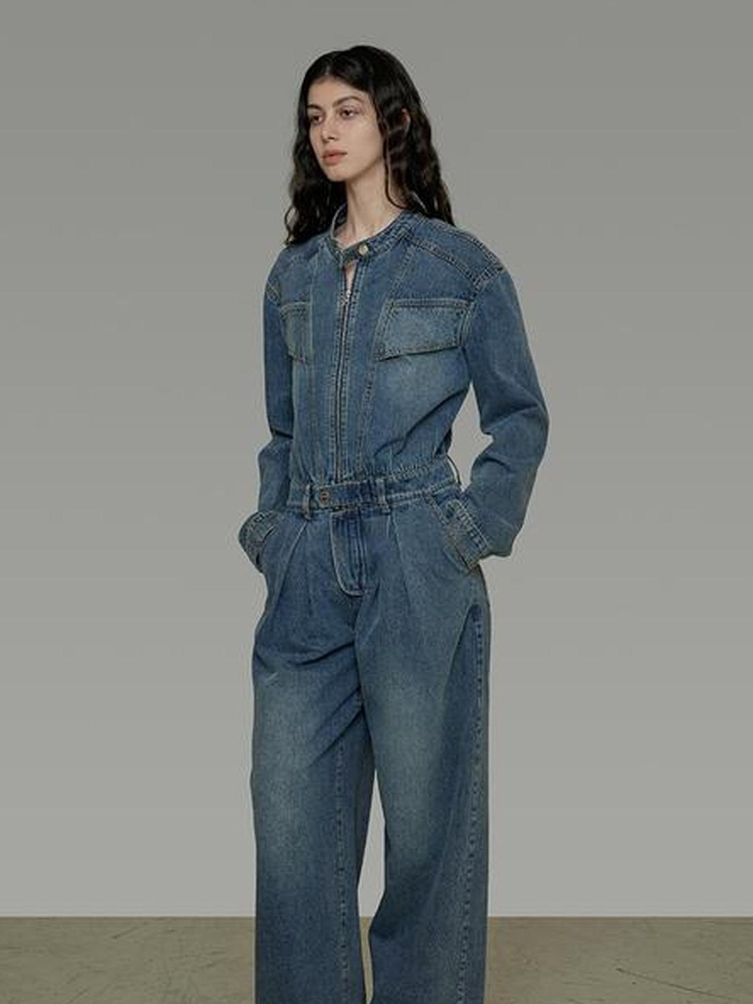 UNSPOKEN High Rise Cotton Blend Wide Leg Commuter Workwear Blue Long Jeans