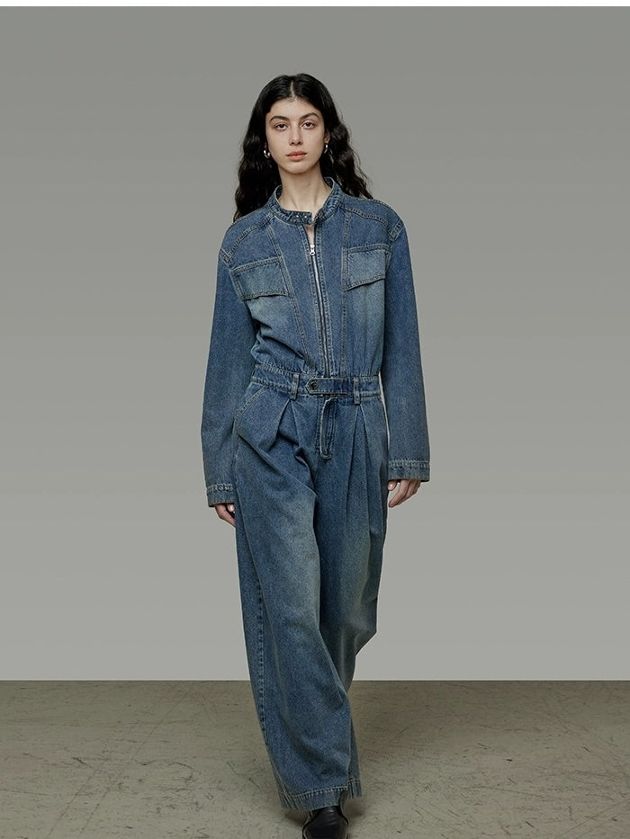 UNSPOKEN High Rise Cotton Blend Wide Leg Commuter Workwear Blue Long Jeans