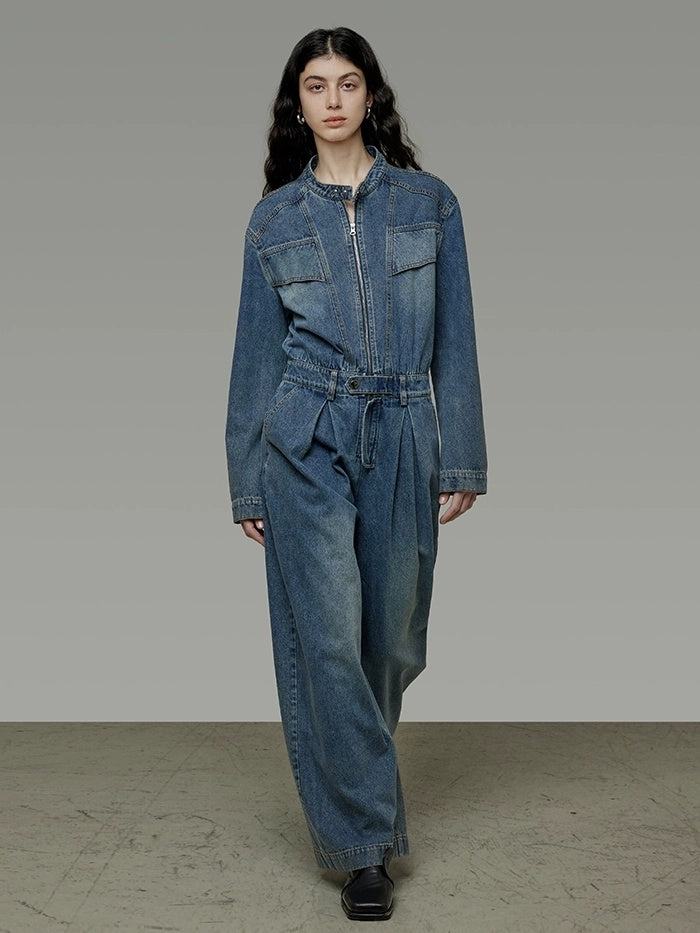 UNSPOKEN High Rise Cotton Blend Wide Leg Commuter Workwear Blue Long Jeans