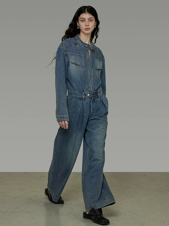 UNSPOKEN High Rise Cotton Blend Wide Leg Commuter Workwear Blue Long Jeans