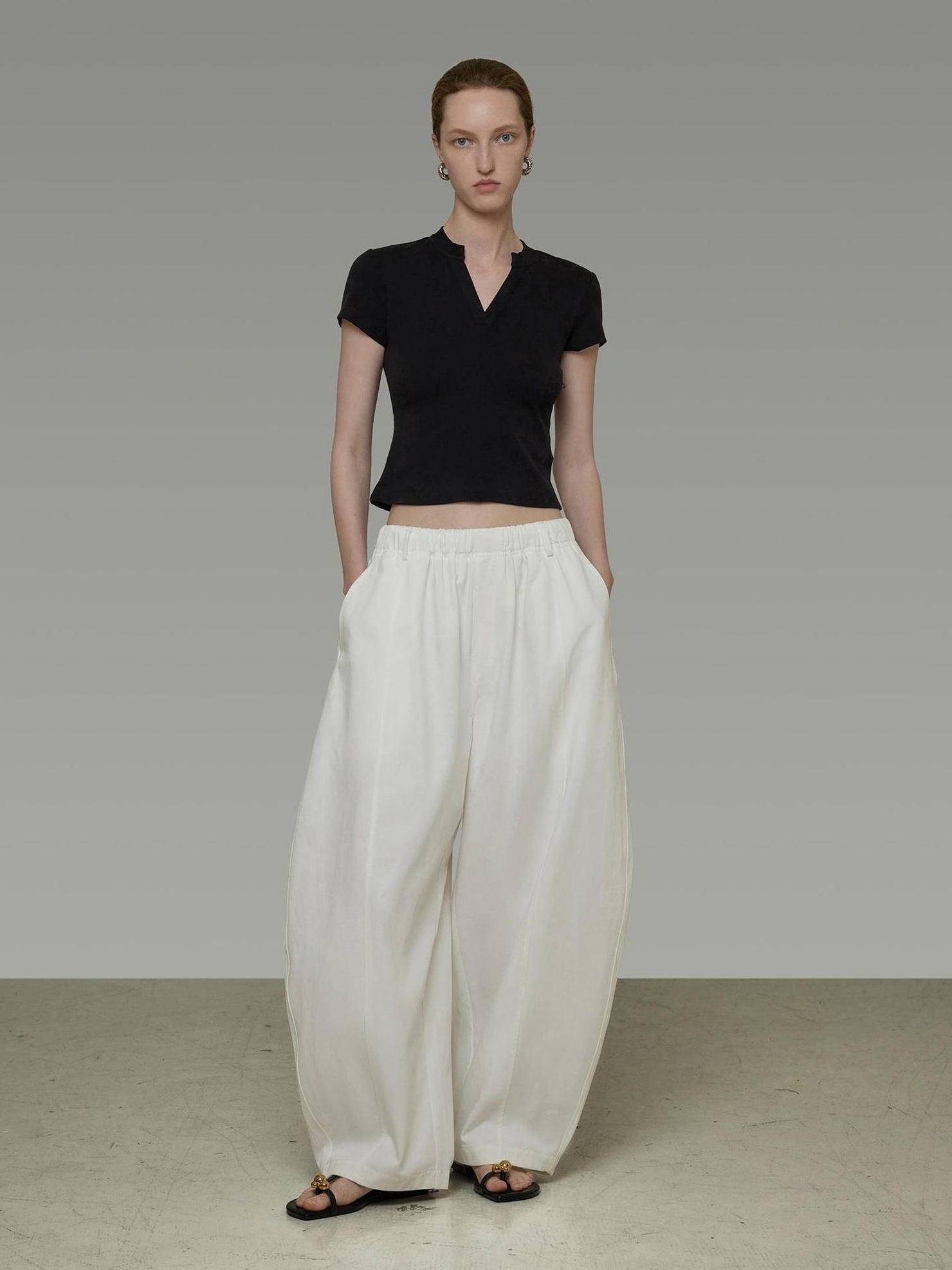 UNSPOKEN High Waist Lyocell Blend Straight Leg Relaxed Workwear Women White Pockets Pants