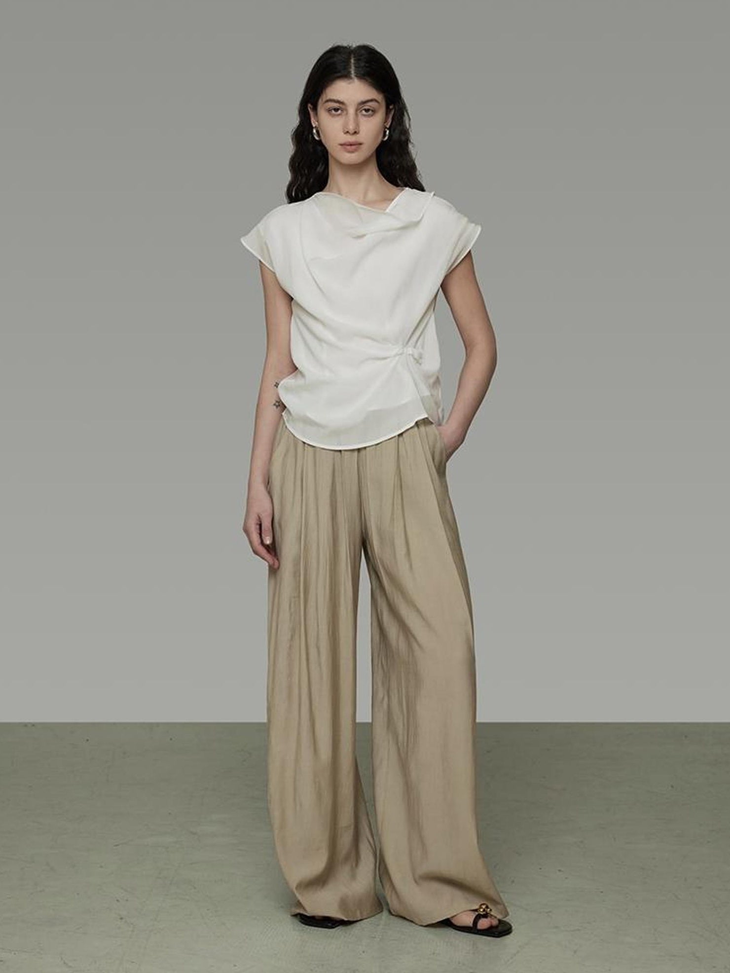 UNSPOKEN High Waist Pleated Wide Leg Minimalist Commuter Office Women Viscose Blend Pants