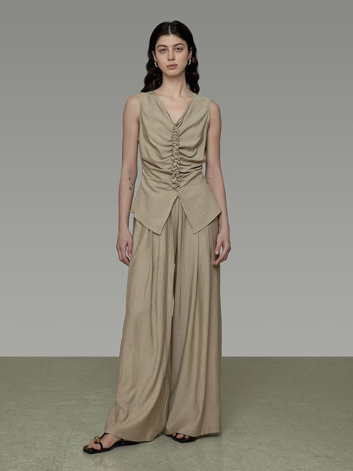 UNSPOKEN High Waist Pleated Wide Leg Minimalist Commuter Office Women Viscose Blend Pants