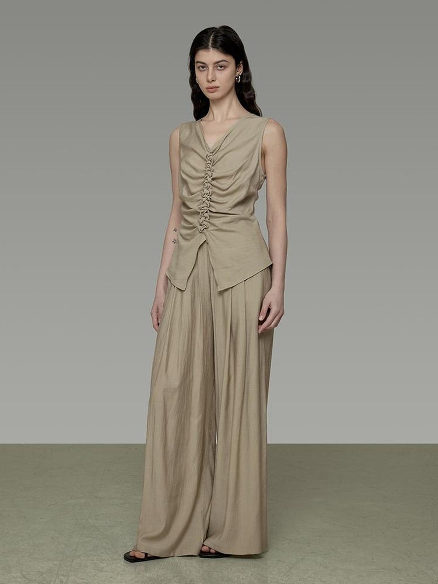 UNSPOKEN High Waist Pleated Wide Leg Minimalist Commuter Office Women Viscose Blend Pants