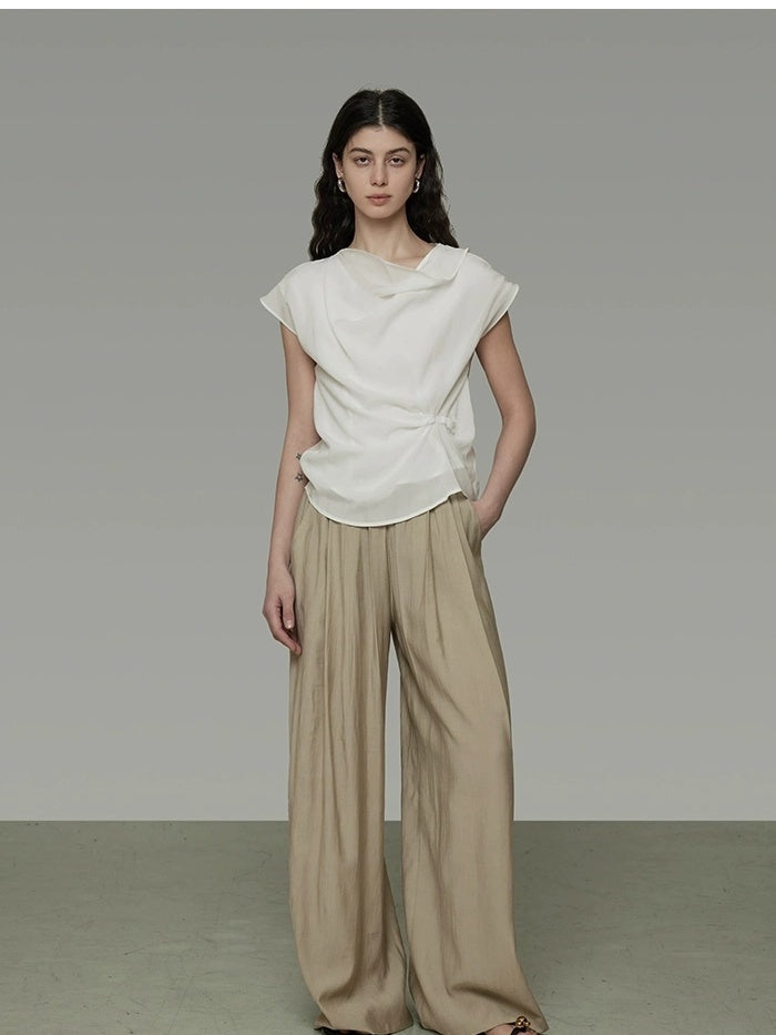 UNSPOKEN High Waist Pleated Wide Leg Minimalist Commuter Office Women Viscose Blend Pants