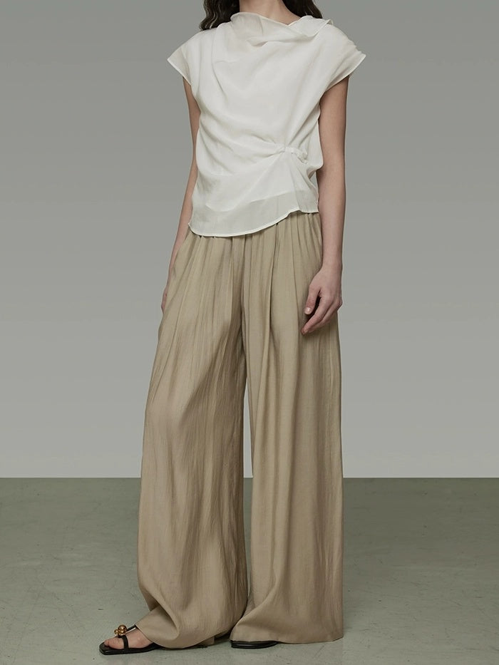 UNSPOKEN High Waist Pleated Wide Leg Minimalist Commuter Office Women Viscose Blend Pants