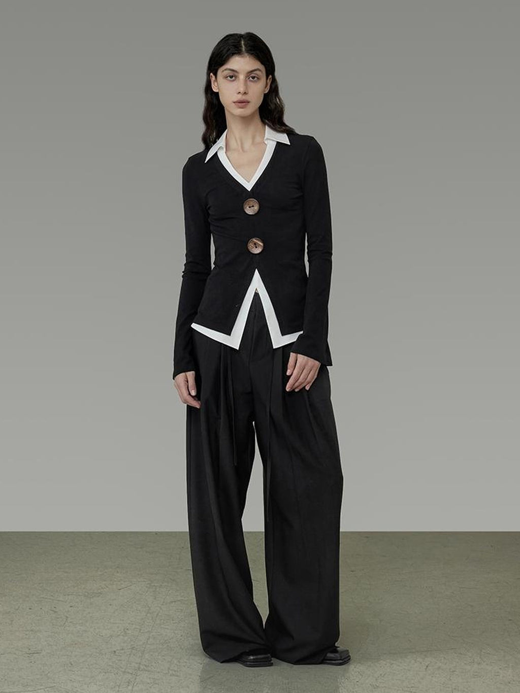 UNSPOKEN High Waist Wide Leg Commuter Office Elegant Women Black Polyester Long Pants