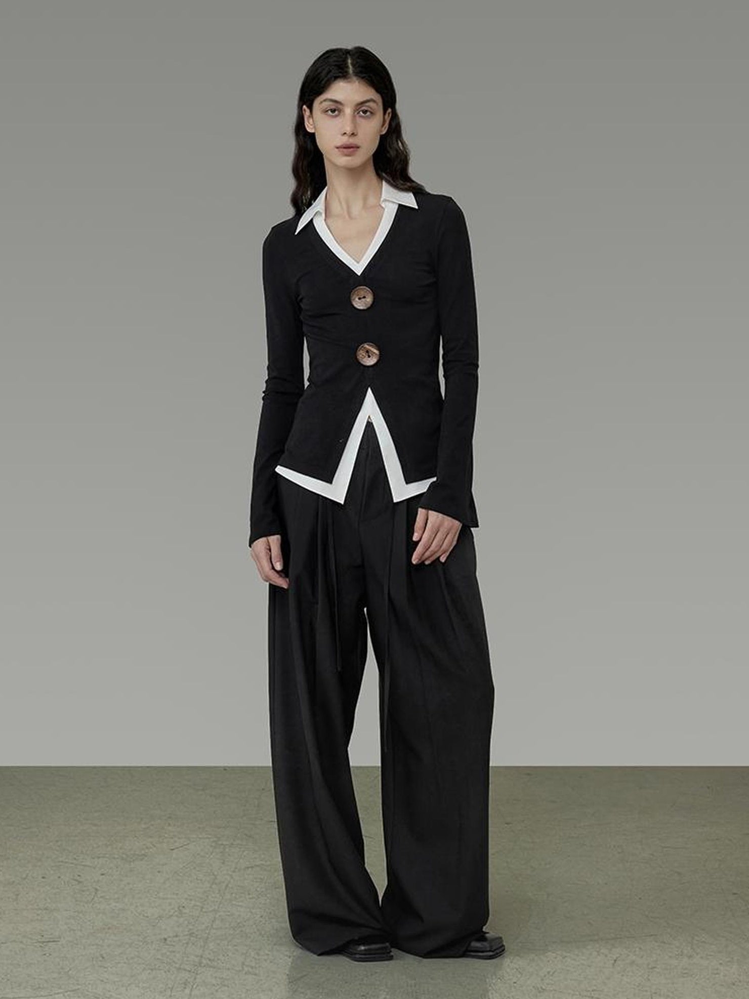 UNSPOKEN High Waist Wide Leg Commuter Office Elegant Women Black Polyester Long Pants