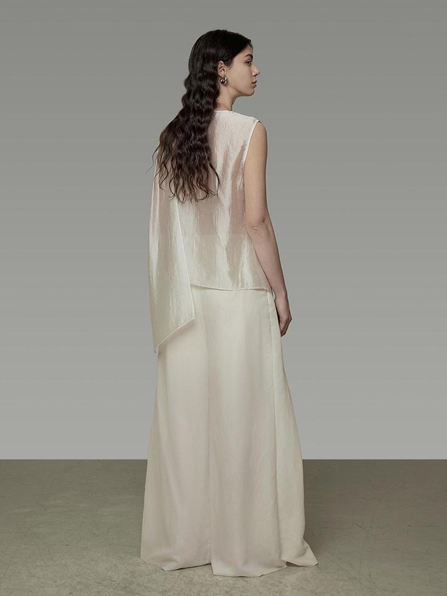 UNSPOKEN High Waist Wide Leg Loose Minimal Office Zip Fly Nylon Viscose Off White Pants