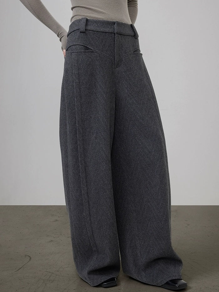 UNSPOKEN High Waist Wide Leg Loose Pocket Zipper Office Polyester Blend Pants