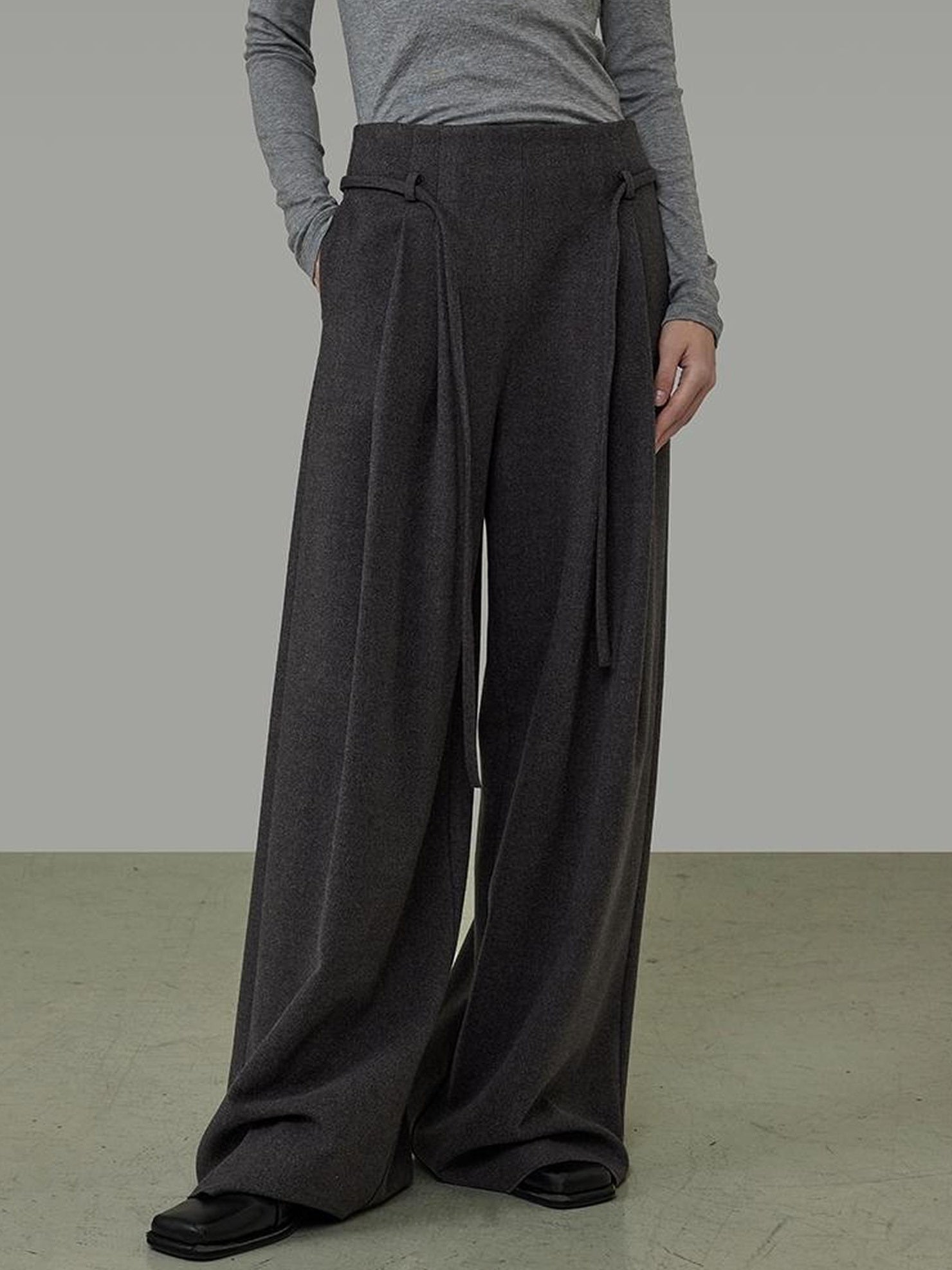 UNSPOKEN High Waisted With Pockets Loose Wide Leg Minimalist Office Gray Pants
