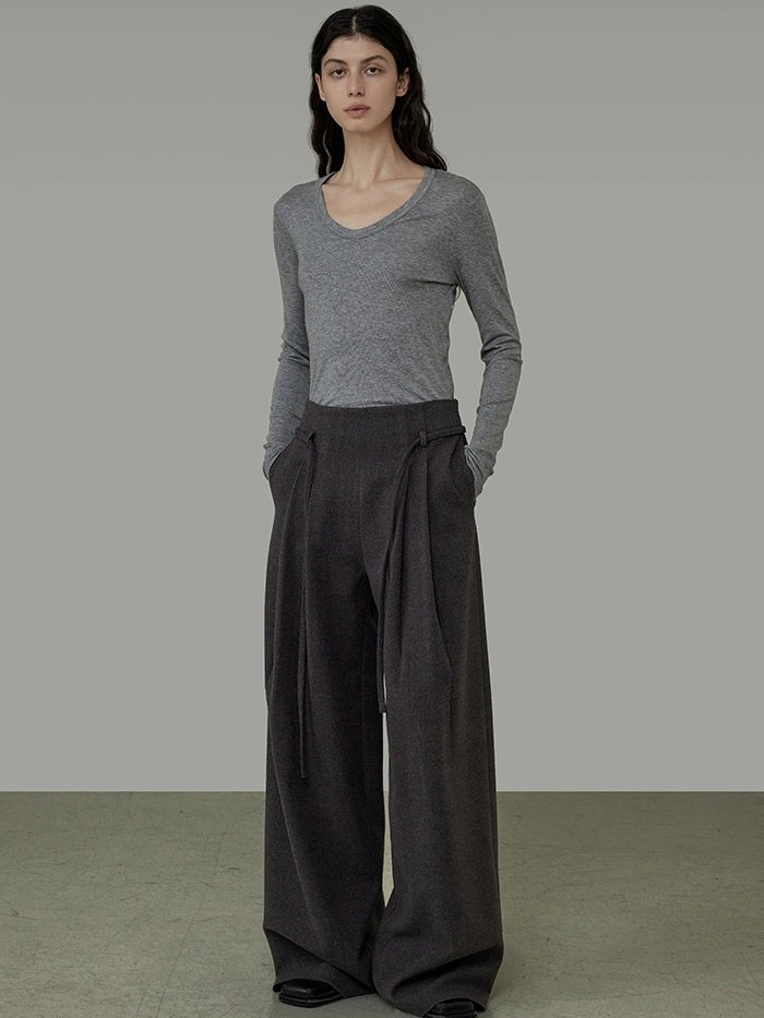 UNSPOKEN High Waisted With Pockets Loose Wide Leg Minimalist Office Gray Pants