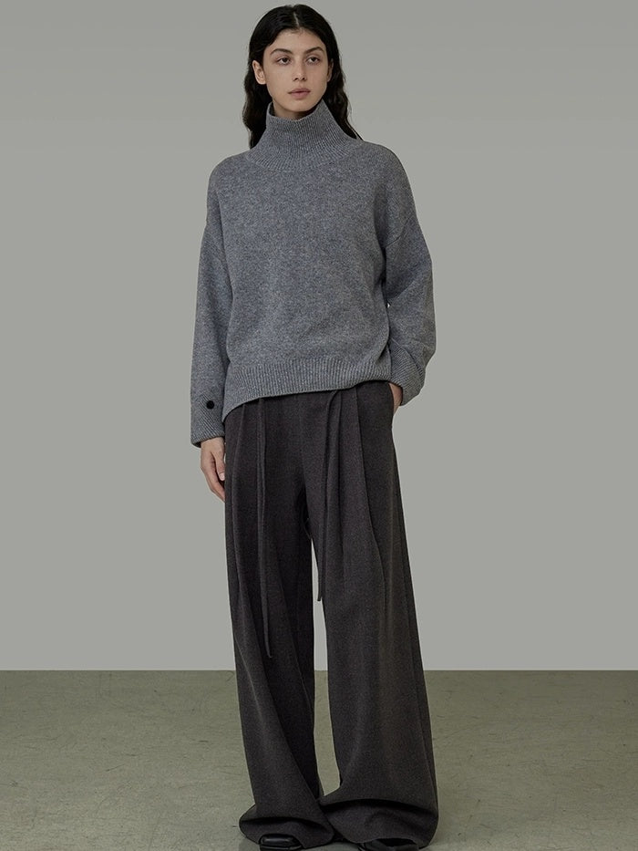 UNSPOKEN High Waisted With Pockets Loose Wide Leg Minimalist Office Gray Pants