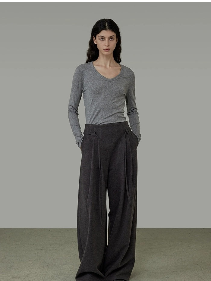 UNSPOKEN High Waisted With Pockets Loose Wide Leg Minimalist Office Gray Pants
