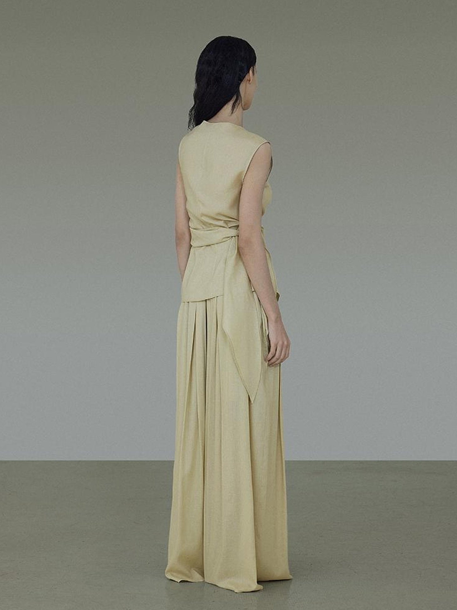 UNSPOKEN Khaki Two Piece Set V Neck Tank Top Full Length Relaxed Fit Casual Pants