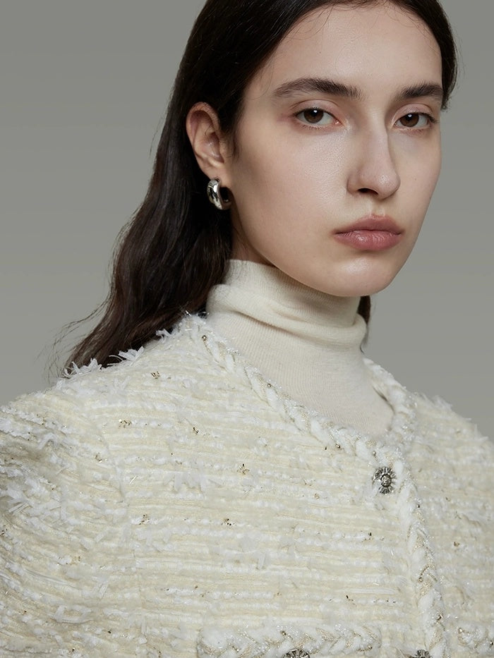 UNSPOKEN Lambswool Blend Loose Fit Minimal Commuter Single Button Ivory Jacket