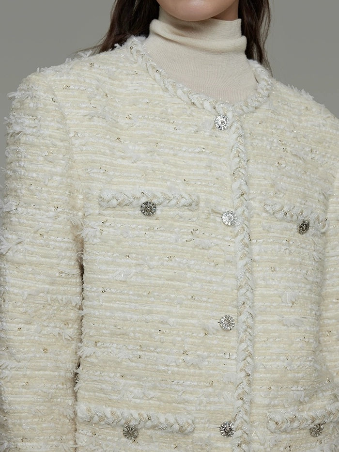 UNSPOKEN Lambswool Blend Loose Fit Minimal Commuter Single Button Ivory Jacket