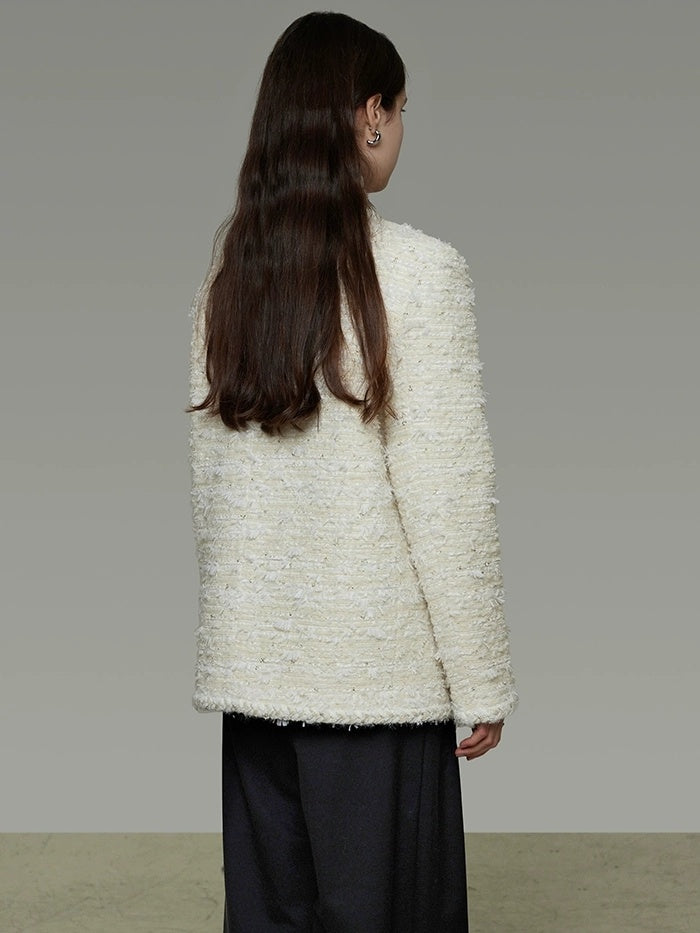 UNSPOKEN Lambswool Blend Loose Fit Minimal Commuter Single Button Ivory Jacket