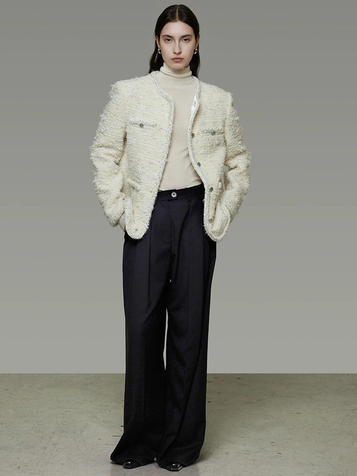 UNSPOKEN Lambswool Blend Loose Fit Minimal Commuter Single Button Ivory Jacket