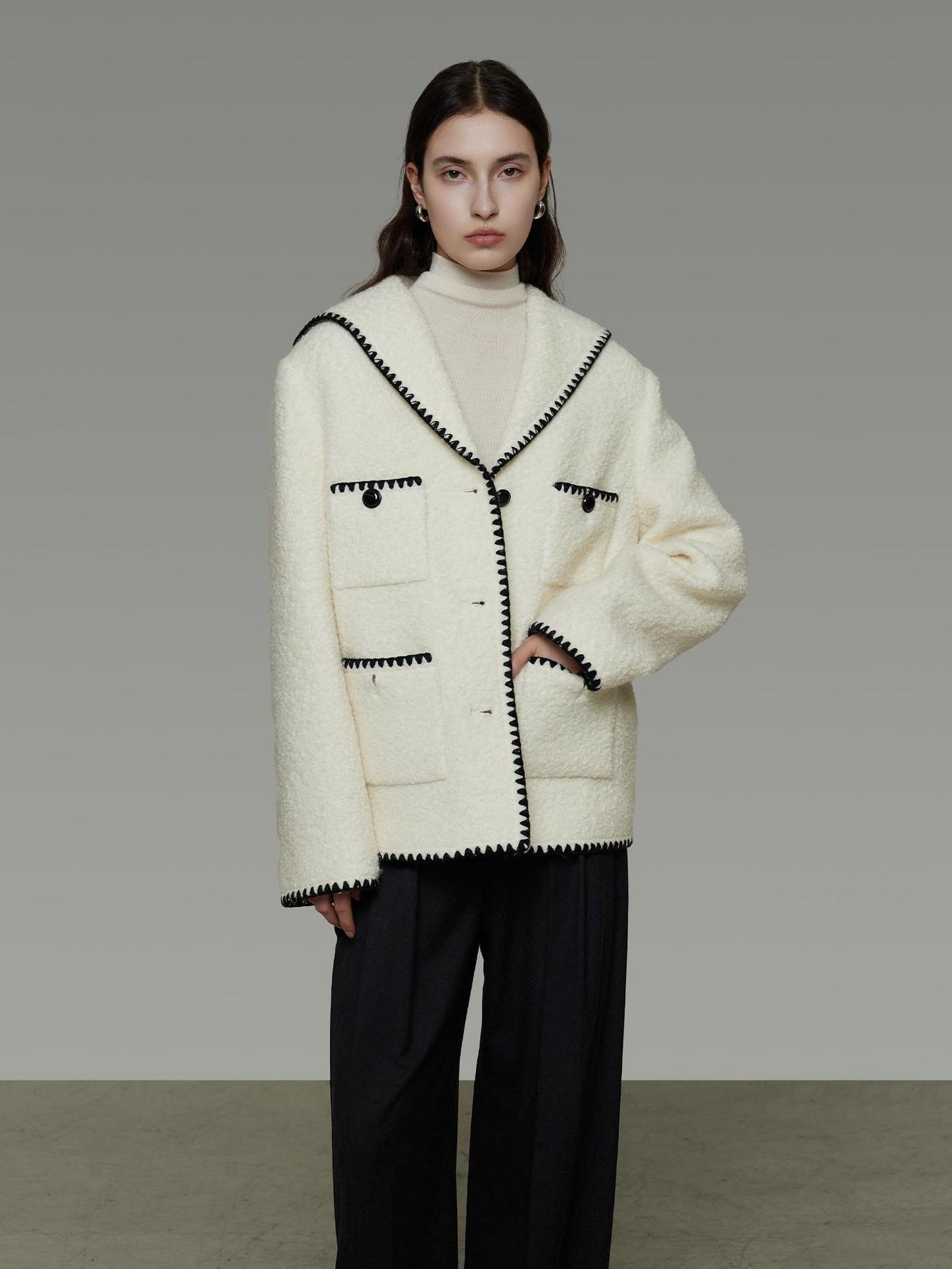 UNSPOKEN Lambswool Blend Minimalist Relaxed Fit Notched Lapel Single Breasted Jacket