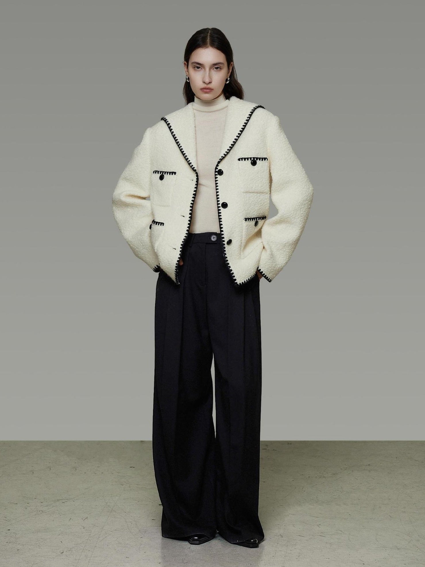 UNSPOKEN Lambswool Blend Minimalist Relaxed Fit Notched Lapel Single Breasted Jacket