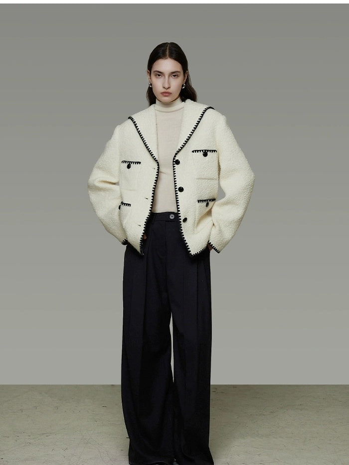 UNSPOKEN Lambswool Blend Minimalist Relaxed Fit Notched Lapel Single Breasted Jacket