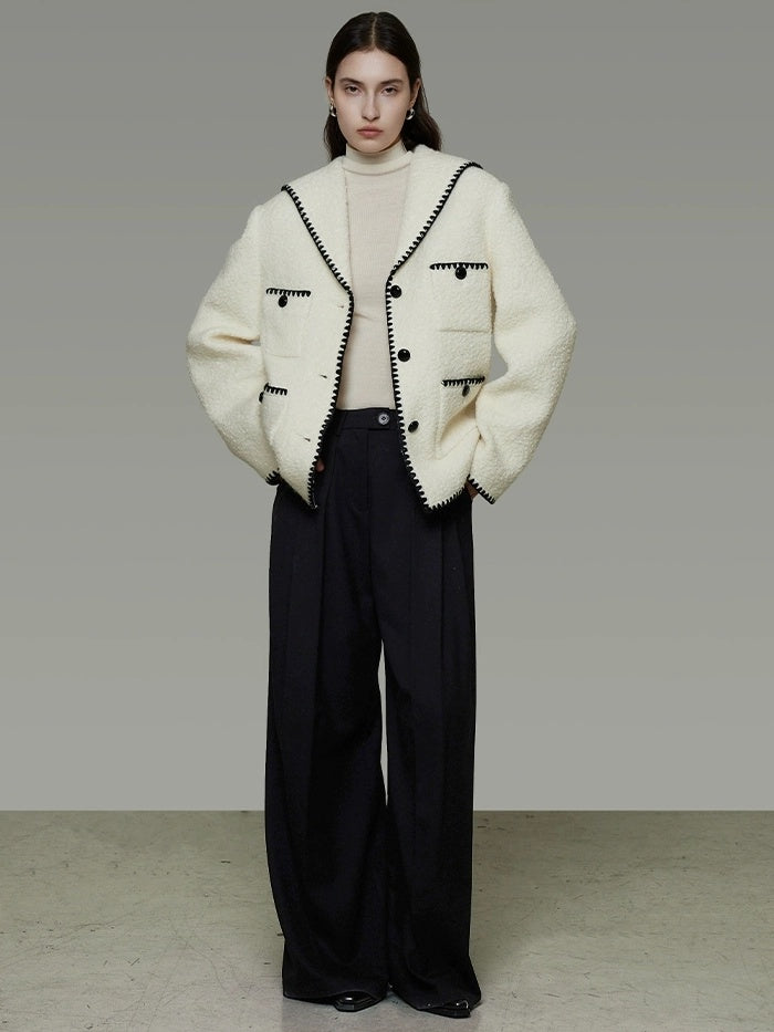 UNSPOKEN Lambswool Blend Minimalist Relaxed Fit Notched Lapel Single Breasted Jacket