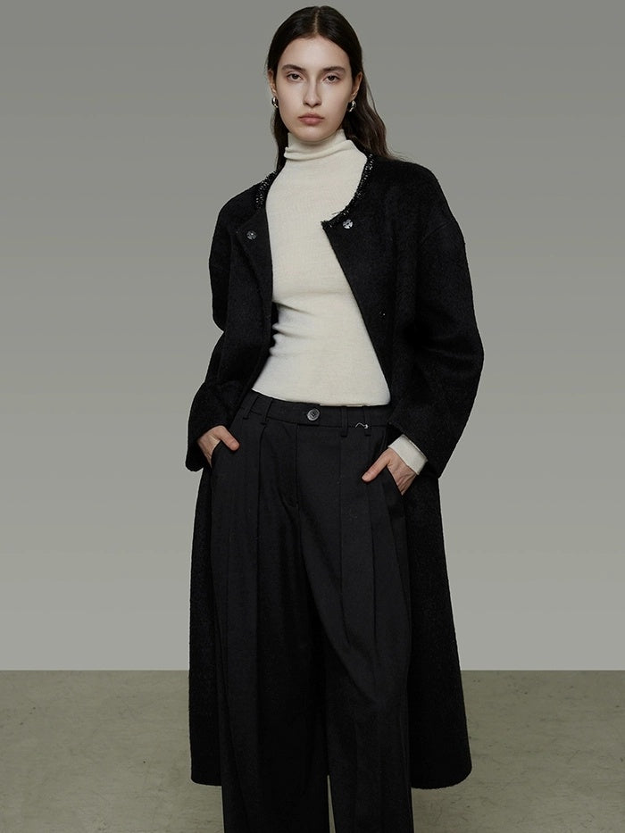 UNSPOKEN Lambswool Blend Thick Minimal Commuter Oversized Crew Neck Structured Cut Coat