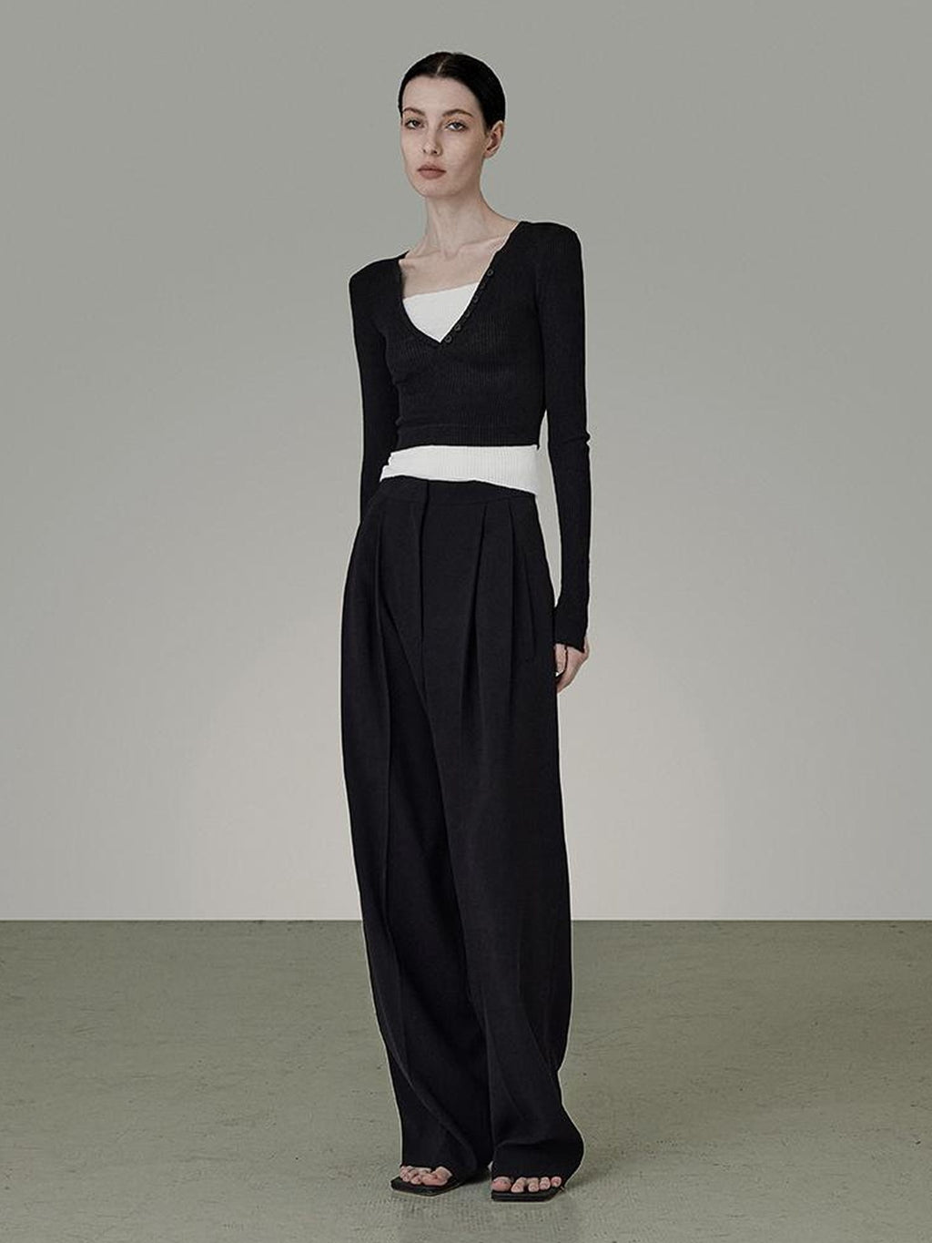 UNSPOKEN Minimalist Belted Natural Waist Wide Leg Office Dark Gray Pants