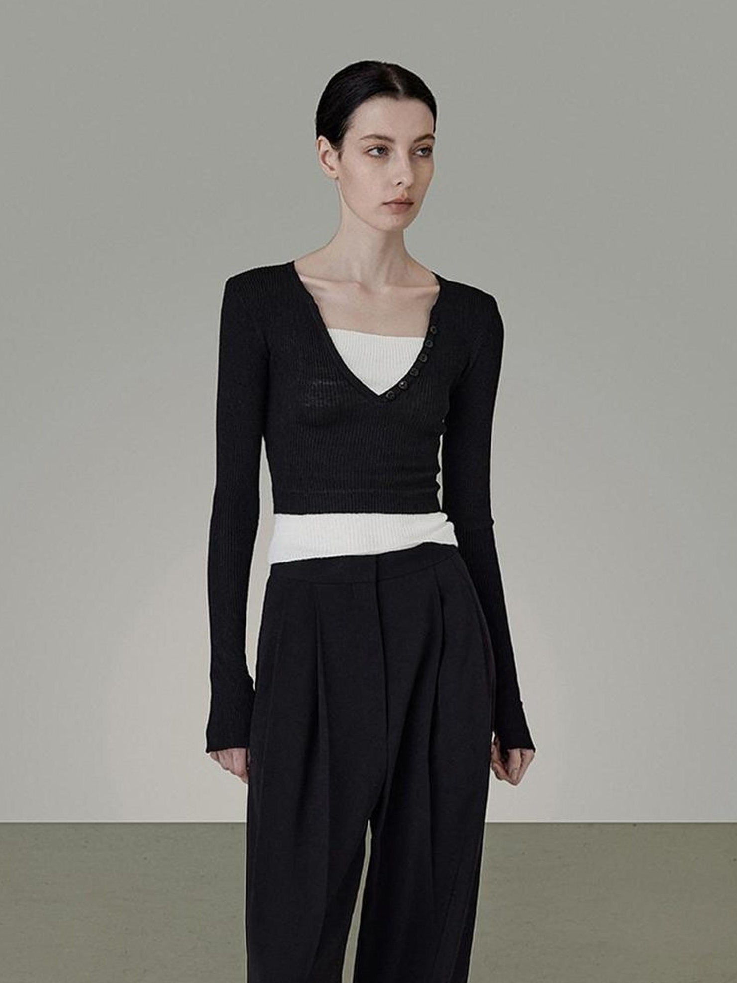 UNSPOKEN Minimalist Belted Natural Waist Wide Leg Office Dark Gray Pants