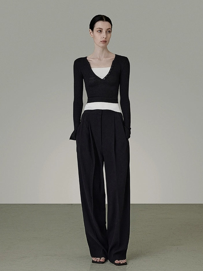 UNSPOKEN Minimalist Belted Natural Waist Wide Leg Office Dark Gray Pants