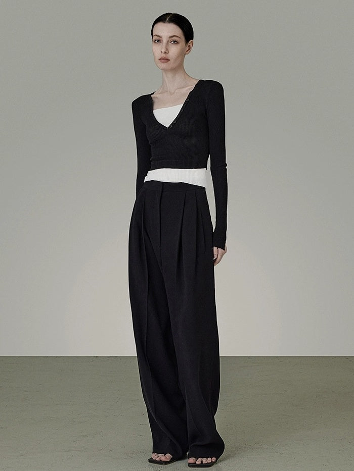 UNSPOKEN Minimalist Belted Natural Waist Wide Leg Office Dark Gray Pants