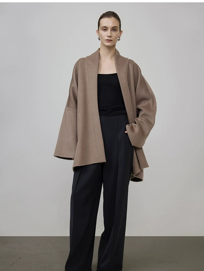 UNSPOKEN Minimalist Commuter Cape Silhouette Long Sleeve Office Gray Classic Coat