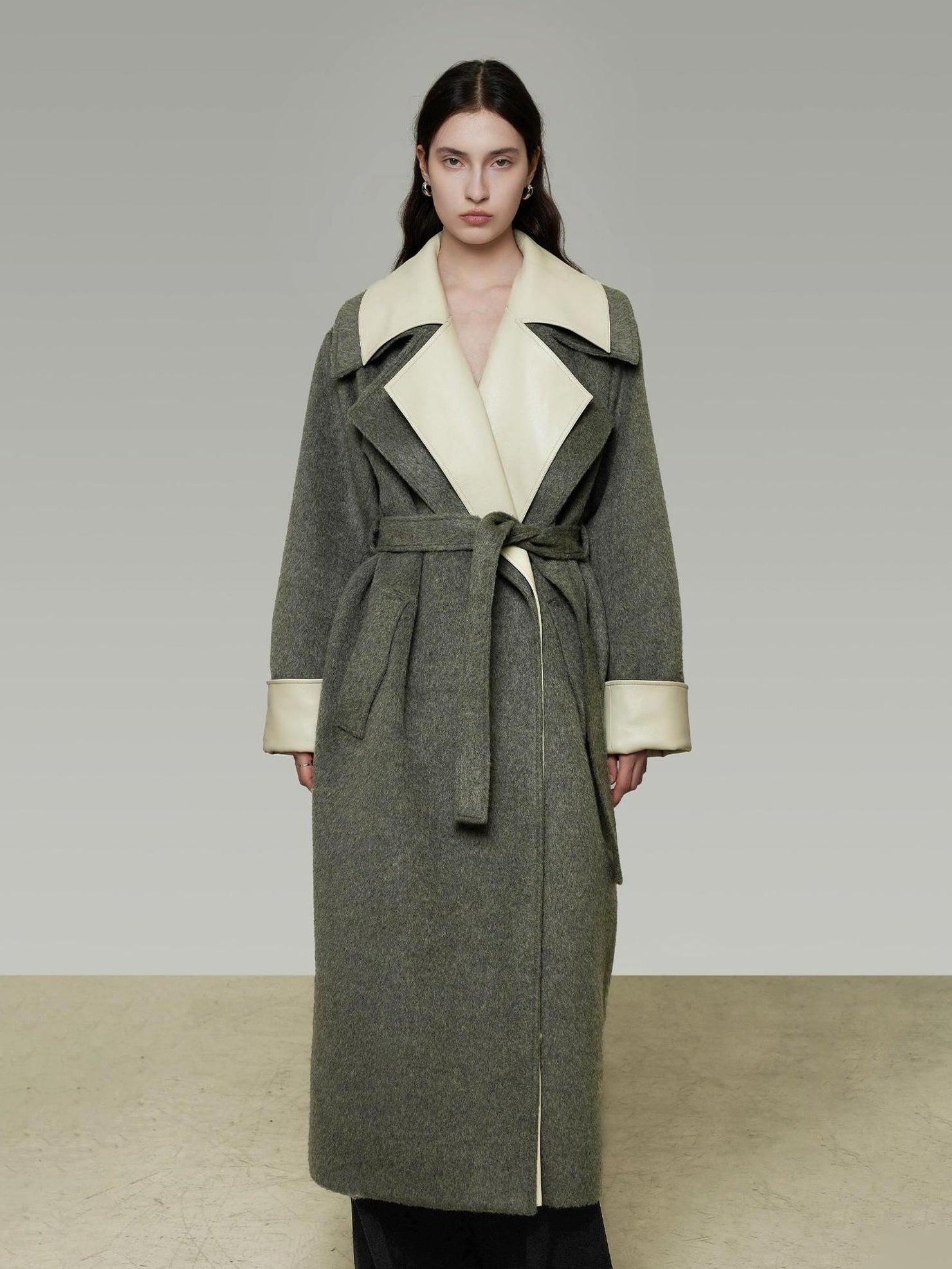 UNSPOKEN Minimalist Loose Fit Wool Blend Longline Olive Green Office Ready Womens Coat