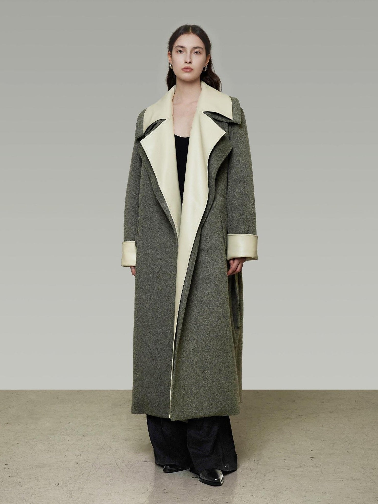 UNSPOKEN Minimalist Loose Fit Wool Blend Longline Olive Green Office Ready Womens Coat