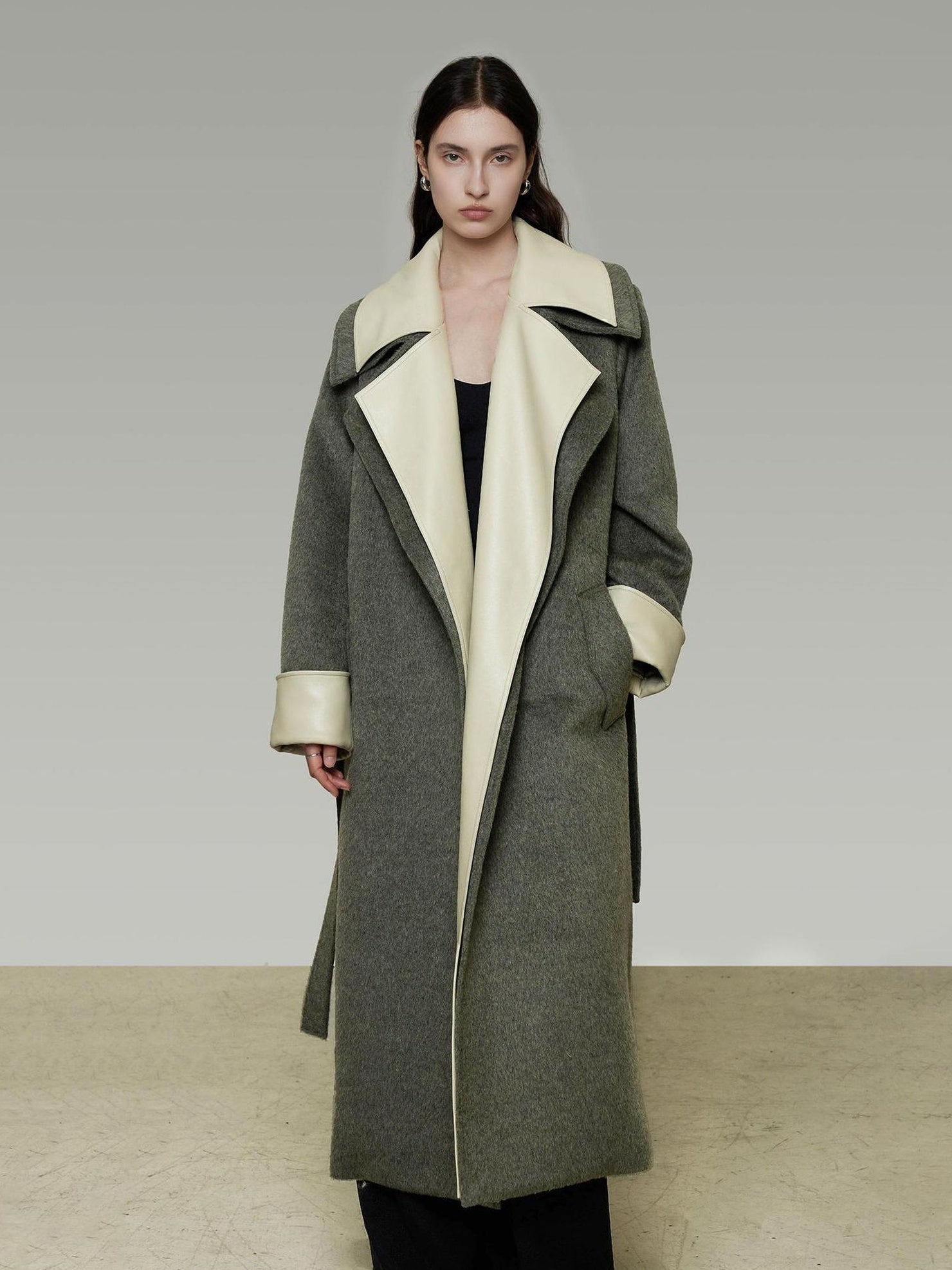 UNSPOKEN Minimalist Loose Fit Wool Blend Longline Olive Green Office Ready Womens Coat