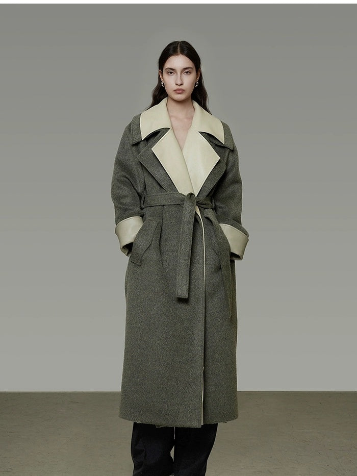 UNSPOKEN Minimalist Loose Fit Wool Blend Longline Olive Green Office Ready Womens Coat