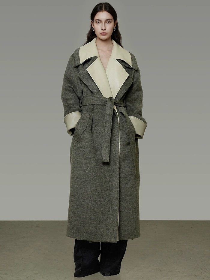 UNSPOKEN Minimalist Loose Fit Wool Blend Longline Olive Green Office Ready Womens Coat