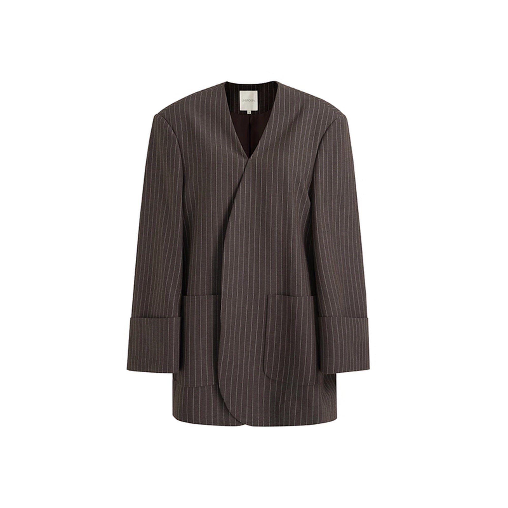 UNSPOKEN_Minimalist_Two_Piece_Brown_Tailored_V_Neck_Long_Sleeve_Women_Polyester_Blazer_MISSTT