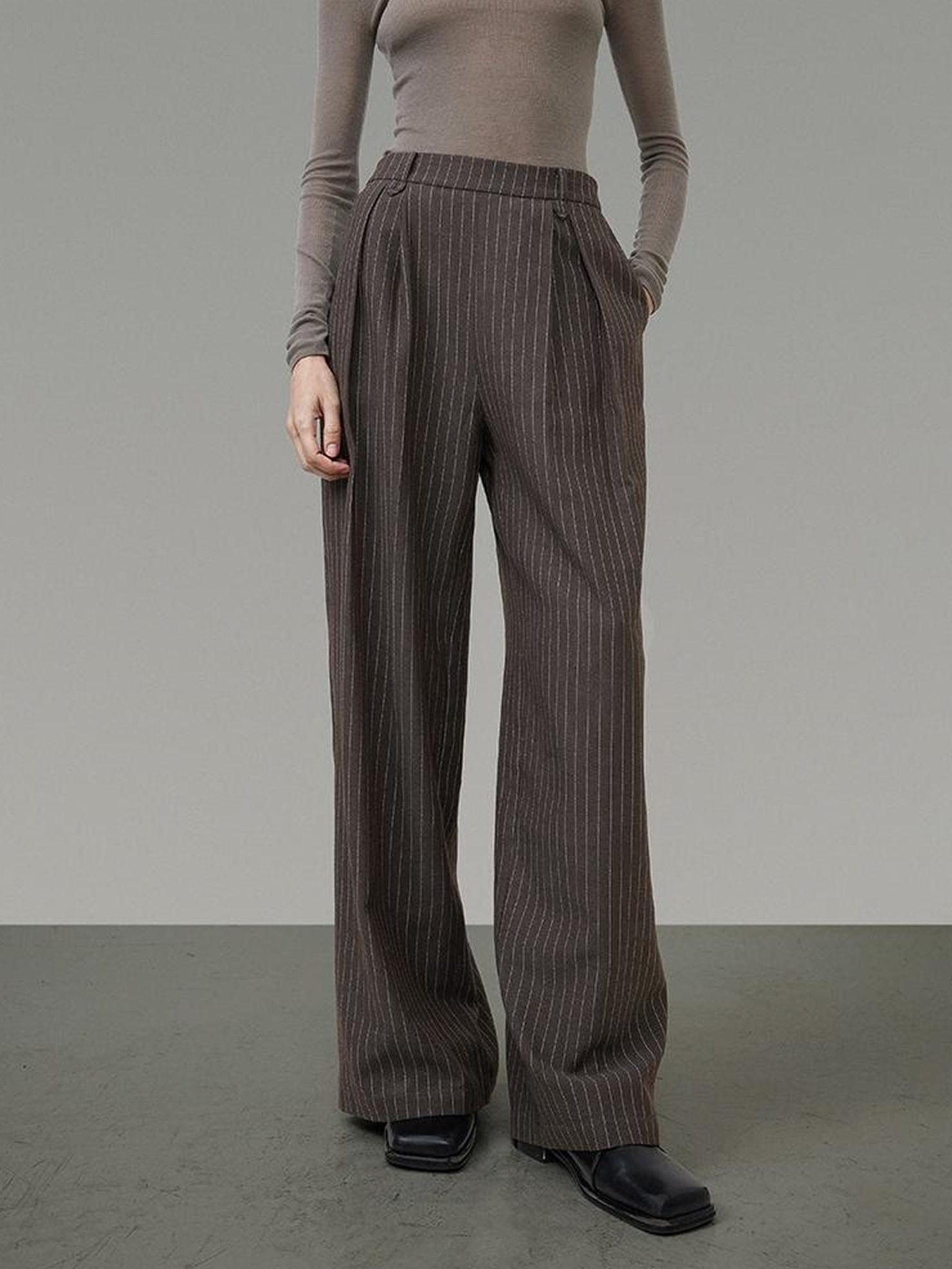 UNSPOKEN Minimalist Two Piece Brown Tailored V Neck Long Sleeve Women Polyester Blazer